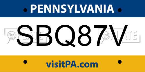 SBQ87V Pennsylvania License Plate