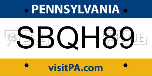 SBQH89 Pennsylvania License Plate