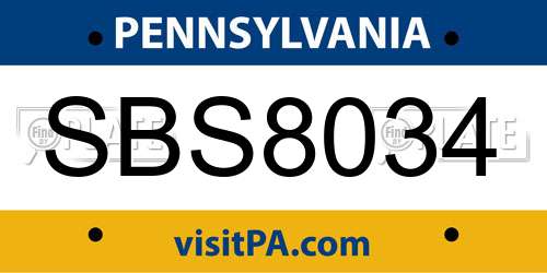 SBS8034 Pennsylvania License Plate