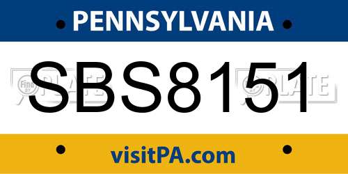 SBS8151 Pennsylvania License Plate