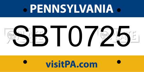 SBT0725 Pennsylvania License Plate