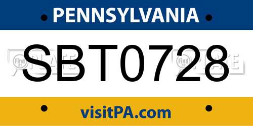 SBT0728 Pennsylvania License Plate