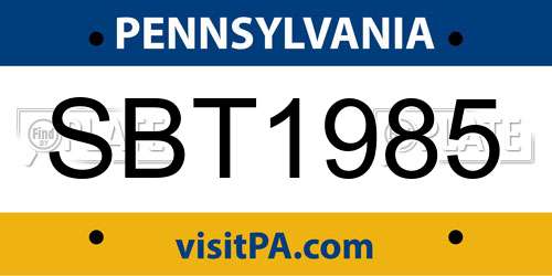 SBT1985 Pennsylvania License Plate