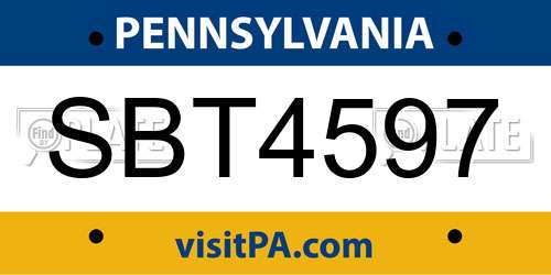 SBT4597 Pennsylvania License Plate