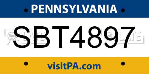SBT4897 Pennsylvania License Plate