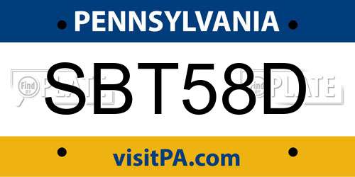 SBT58D Pennsylvania License Plate