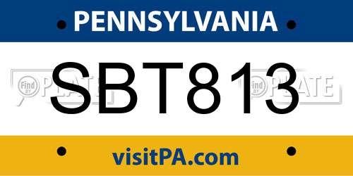 SBT813 Pennsylvania License Plate