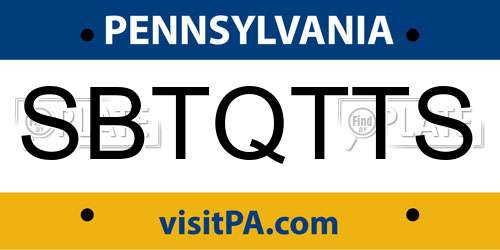 SBTQTTS Pennsylvania License Plate