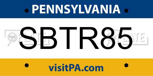 SBTR85 Pennsylvania License Plate