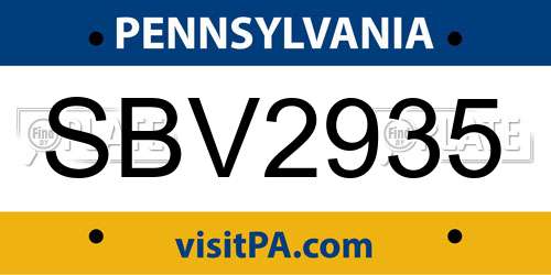 SBV2935 Pennsylvania License Plate
