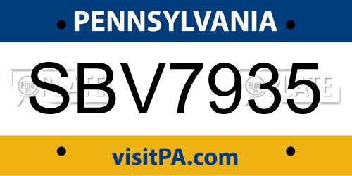 SBV7935 Pennsylvania License Plate