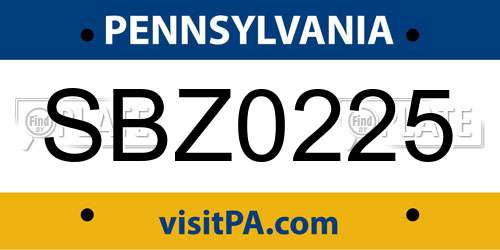 SBZ0225 Pennsylvania License Plate