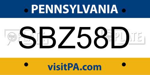SBZ58D Pennsylvania License Plate