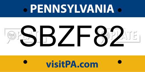 SBZF82 Pennsylvania License Plate