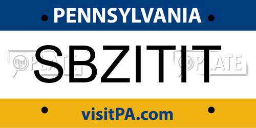 SBZITIT Pennsylvania License Plate