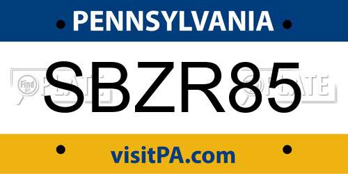 SBZR85 Pennsylvania License Plate