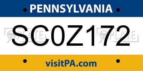 SC0Z172 Pennsylvania License Plate