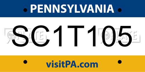 SC1T105 Pennsylvania License Plate