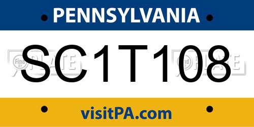 SC1T108 Pennsylvania License Plate