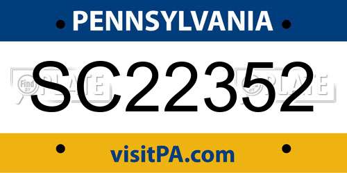 SC22352 Pennsylvania License Plate