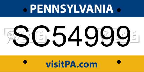 SC54999 Pennsylvania License Plate