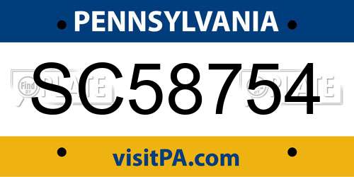 SC58754 Pennsylvania License Plate