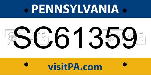 SC61359 Pennsylvania License Plate
