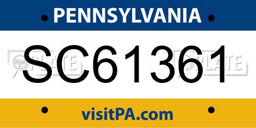 SC61361 Pennsylvania License Plate