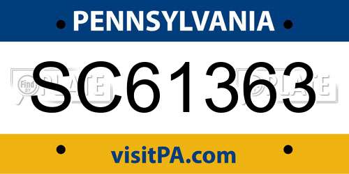 SC61363 Pennsylvania License Plate