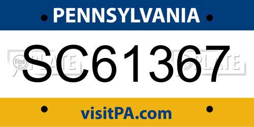 SC61367 Pennsylvania License Plate