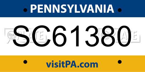 SC61380 Pennsylvania License Plate