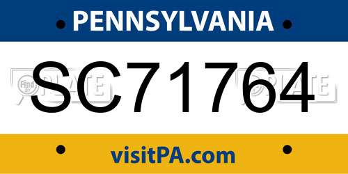 SC71764 Pennsylvania License Plate