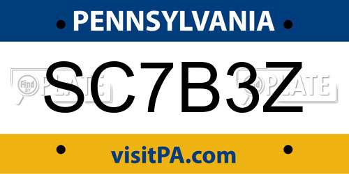 SC7B3Z Pennsylvania License Plate