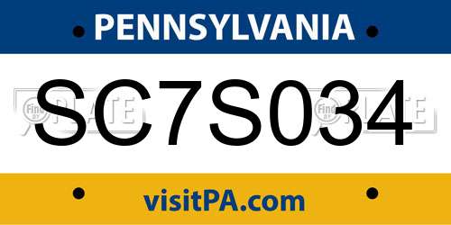 SC7S034 Pennsylvania License Plate