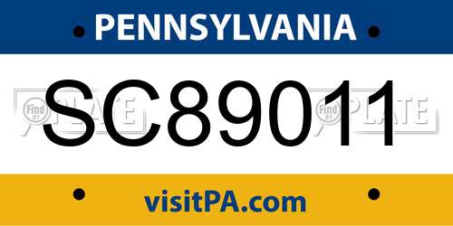 SC89011 Pennsylvania License Plate