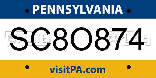 SC8O874 Pennsylvania License Plate