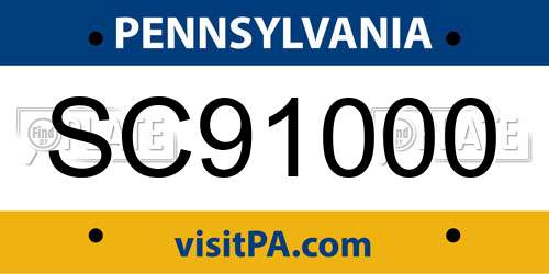 SC91000 Pennsylvania License Plate