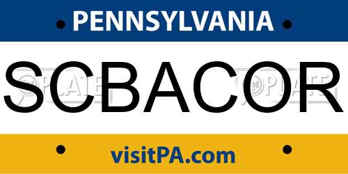 SCBACOR Pennsylvania License Plate