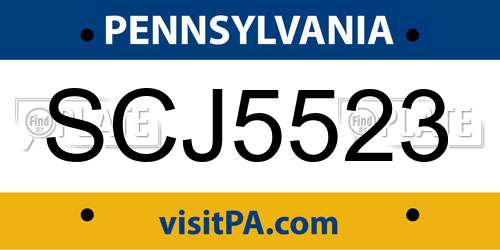 SCJ5523 Pennsylvania License Plate