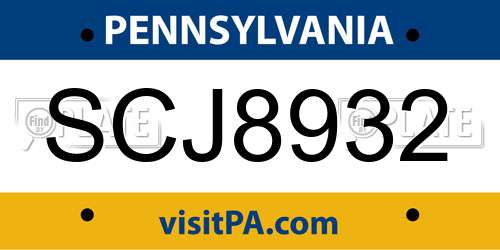 SCJ8932 Pennsylvania License Plate
