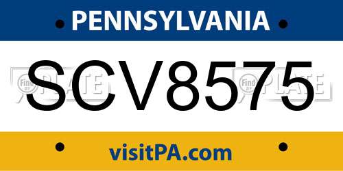 SCV8575 Pennsylvania License Plate