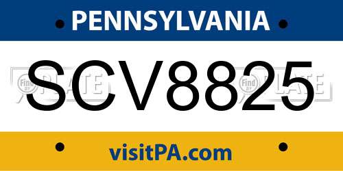 SCV8825 Pennsylvania License Plate
