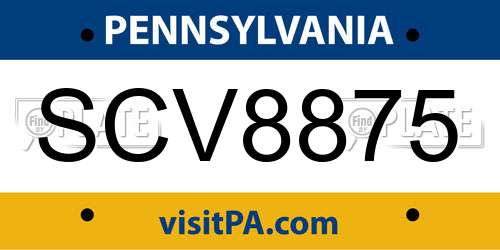 SCV8875 Pennsylvania License Plate