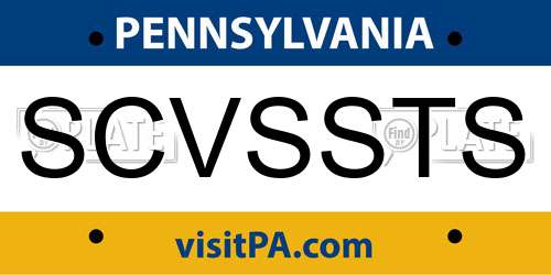 SCVSSTS Pennsylvania License Plate