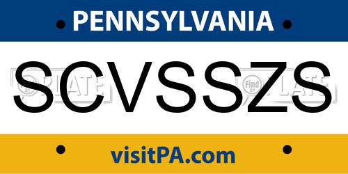 SCVSSZS Pennsylvania License Plate