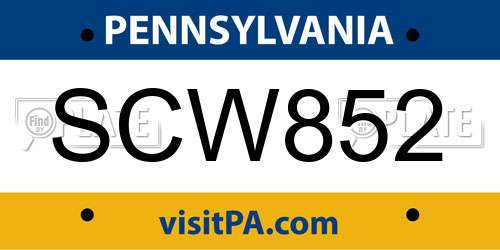 SCW852 Pennsylvania License Plate
