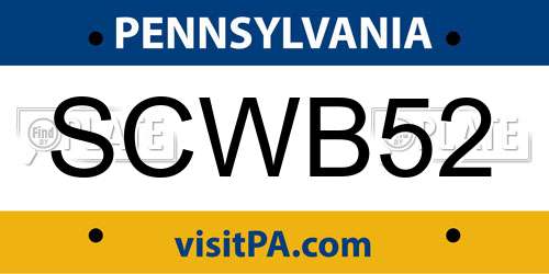 SCWB52 Pennsylvania License Plate