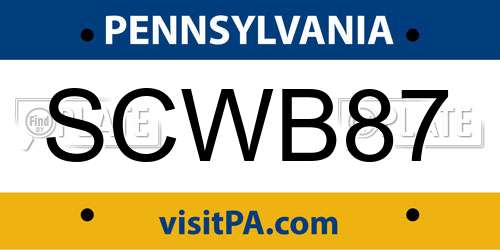 SCWB87 Pennsylvania License Plate