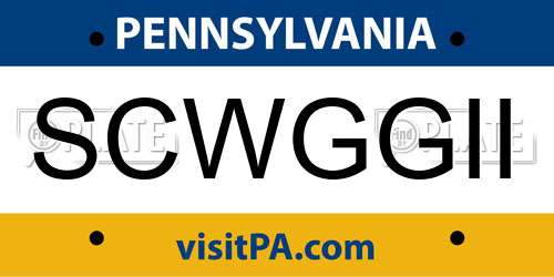 SCWGGII Pennsylvania License Plate