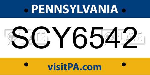 SCY6542 Pennsylvania License Plate